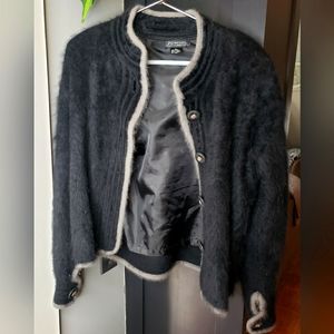Vintage 80s Vanesha High quality angora black grey trim cardigan size medium